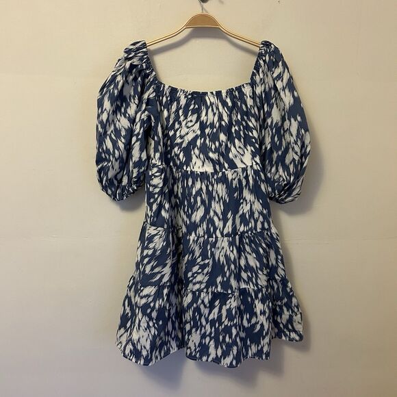 Anthropologie Blue Tassel Dress Mini Puff Sleeve XS Cottagecore Tiered Boho Stai - Picture 6 of 9